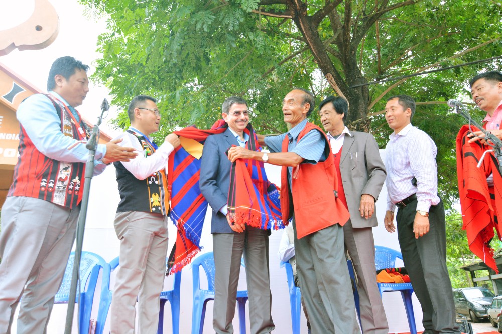 Interlocutor to the Indo-Naga peace, RN Ravi felicitated by Naga civil societies outside Dimapur Airport at a public reception on Monday. (Morung Photo)